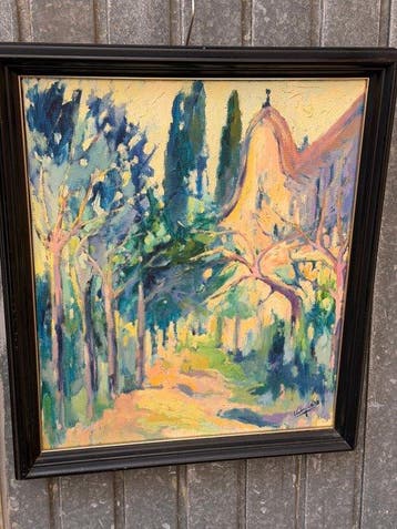 Valeri Farras (1950) - Camino de árboles con iglesia