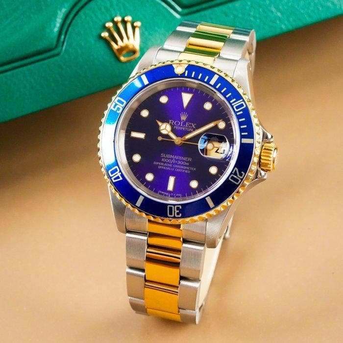 Rolex - Submariner Date Two Tone 18k Gold & Steel Purple, Handtassen en Accessoires, Horloges | Heren