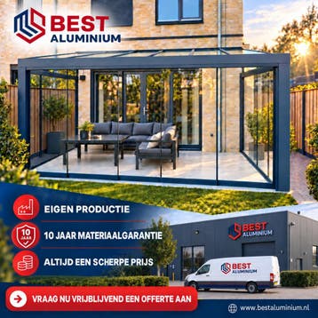 BESTE PRIJS Veranda, overkapping, glazen schuifwand, carport, Nieuw, Veranda