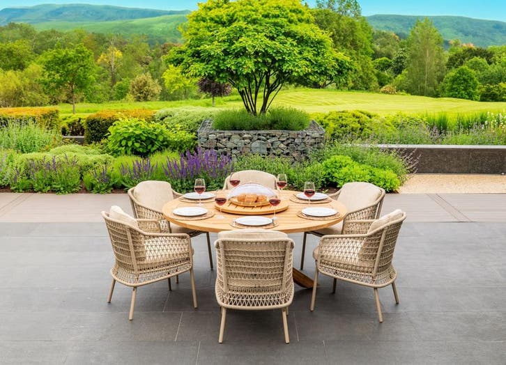 4 Seasons Outdoor Puccini tuinset latte met Prado teakhouten, Tuin en Terras, Tuinsets en Loungesets