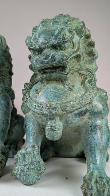 Mooie set Foo Dog standbeelden - Brons - China (Zonder