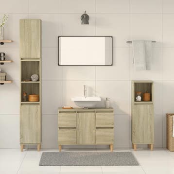 vidaXL 3-delige Badkamermeubelset bewerkt hout sonoma, Verzenden, Nieuw