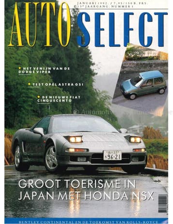 1992 AUTO SELECT MAGAZINE 1 NEDERLANDS, Ophalen of Verzenden