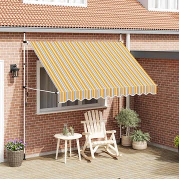 vidaXL Luifel handmatig uittrekbaar 300 cm geel en blauwe, Jardin & Terrasse, Protection solaire, Verzenden