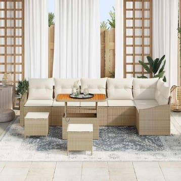 vidaXL Tuinbank Set met kussen met opslag 9 pcs Beige Poly, Verzenden, Nieuw