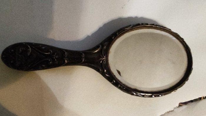 Miroir à main- Miroir à main - verre et argent - miroir à, Antiek en Kunst, Antiek | Zilver en Goud