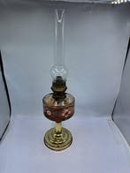 Lampe à huile - Verre, Laiton - lampe de table, Antiquités & Art, Curiosités & Brocante