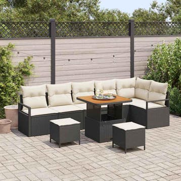 vidaXL Tuinbank Set 9 st Zwart Poly rattan, Verzenden
