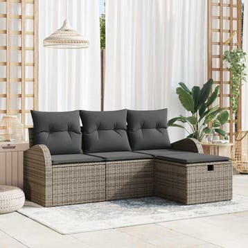 vidaXL Tuinbank Set 4 st Grijs poly rattan, Verzenden, Nieuw