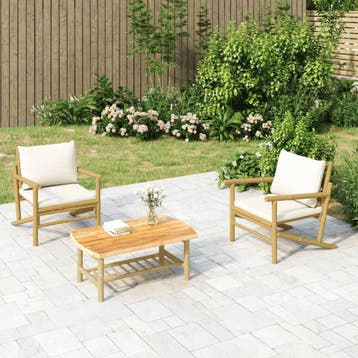 vidaXL 3-delige Loungeset met kussens bamboe crèmewit, Verzenden, Loungeset