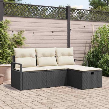 vidaXL Bankstel 4 st 4-Aantal zitplaatsen Zwart en Crème, Tuin en Terras, Verzenden, Nieuw