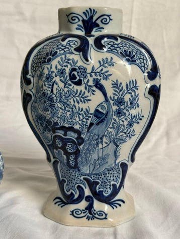 Delft, Plateelbakkerij - Vaas (2) - Keramiek - Vogels en, Antiek en Kunst