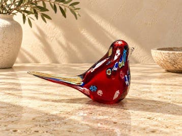Sculpture, Set van 2 Art-Glass Vogels – Millefiori Florale