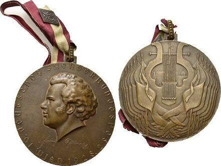 Bronze-medaille 1928 Musik Schubert, Franz Peter 1797 Lic..., Timbres & Monnaies, Pièces & Médailles, Envoi