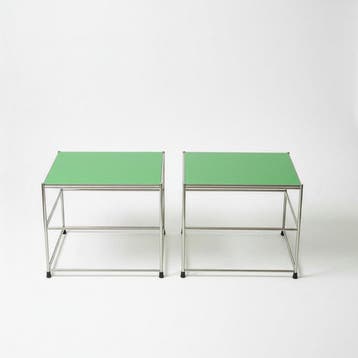 Bijzettafel (2) - Chroom, Staal - Opgeknapte tafel gebaseerd, Antiek en Kunst
