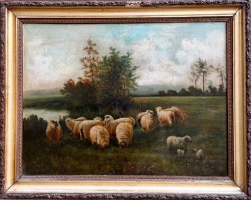 English School (XIX) - Sheep Grazing With Lambs