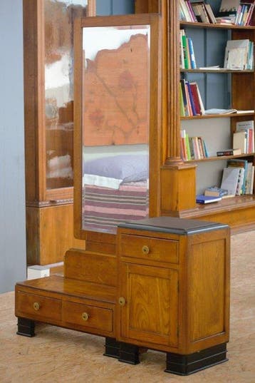 Kabinet - Hout, Glas, Ecopelle - Toilettafel Art Déco