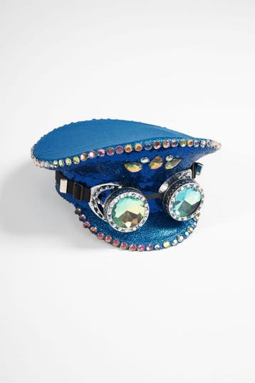 KIMU® Pet Blauwe Kapiteinspet met Goggles 59 Diamanten Blauw, Ophalen of Verzenden, Nieuw