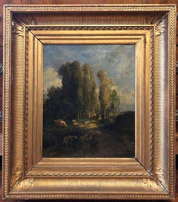 Jules Hereau (1839-1879) - Paesaggio con pecore al pascolo