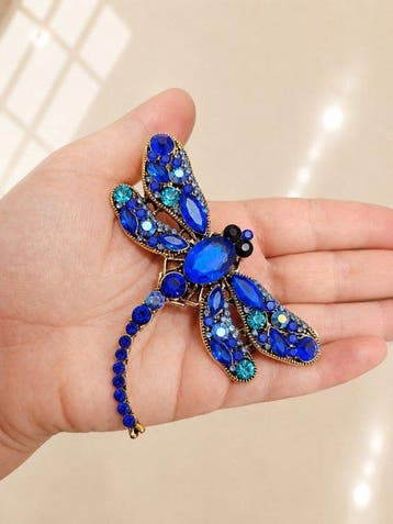 Grande broche vintage libellule avec cristaux Swarovski -