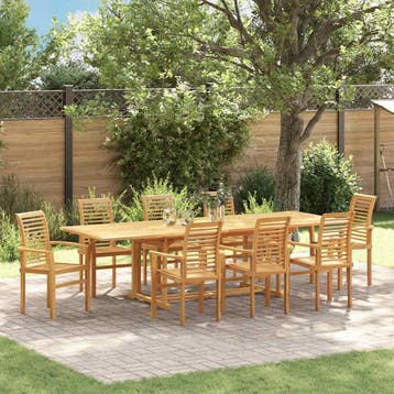 vidaXL Tuin Eettafel Set 9 pcs Bruin Massief Teakhout, Verzenden, Nieuw