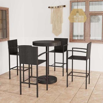 vidaXL 5-delige Tuinbarset poly rattan zwart, Tuin en Terras, Verzenden, Nieuw