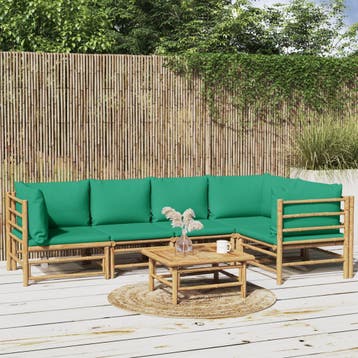 vidaXL 6-delige Loungeset met kussens bamboe groen, Verzenden, Nieuw