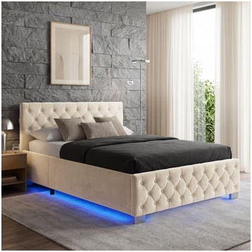 Gestoffeerd bed met LED-strips & opbergruimte, Verzenden, Nieuw