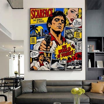 Scarface - Tony Montana con stile artistico Roy Lichtenstein