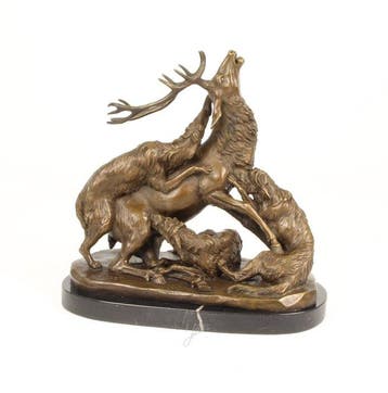 sculptuur, Majestic Bronze Deer Hunt Scene – After Georges