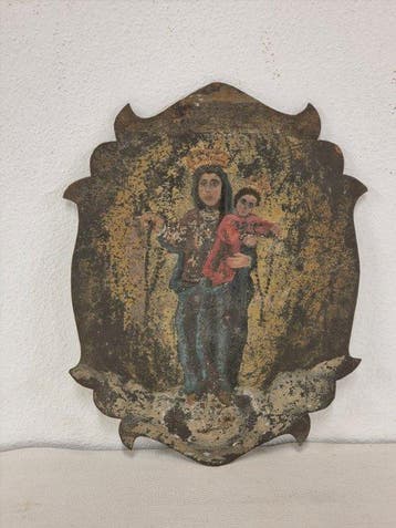 Handbeschilderde processionele plaquette - Madonna van de