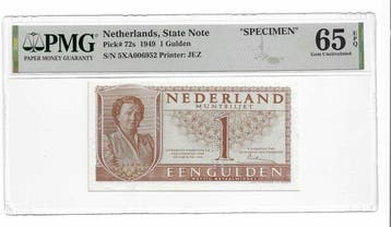 Nederland. Juliana. 1 Gulden 1949 Muntbiljet – Specimen –