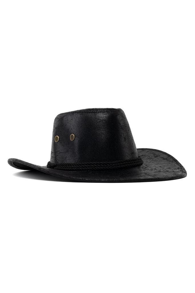 Cowboyhoed Leatherlook Zwart Mat Zwarte Leren Cowgirl Wester, Kleding | Heren, Carnavalskleding en Feestkleding, Nieuw, Ophalen of Verzenden