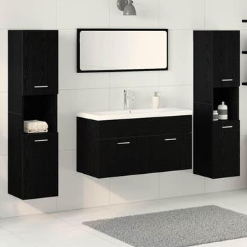 vidaXL Badkamermeubel Set 4 st Zwart Eiken Bewerkt hout, Huis en Inrichting, Badkamer | Badkamermeubels, Verzenden, Nieuw