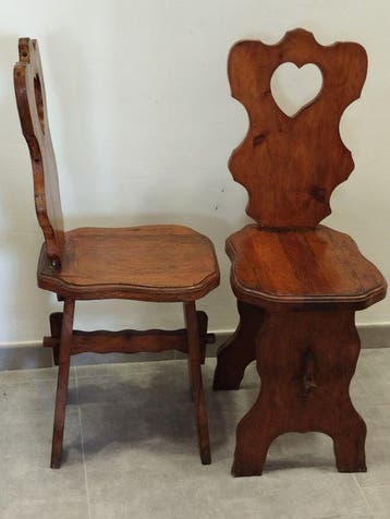 Chaise (2) - Bois - Paire de chaises de hall antiques en