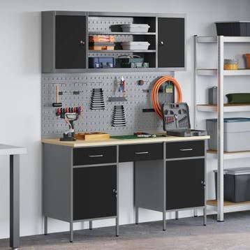 vidaXL Werk Cabinet met lade 7 st Zwart Engineered hout en, Verzenden, Nieuw
