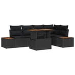 vidaXL Tuin Eettafel Set met kussen 6 pcs Zwart en Bruin, Verzenden