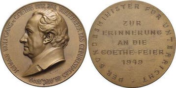 Bronze-medaille 1949 Personenmedaille Goethe, Johann Wolf..., Timbres & Monnaies, Pièces & Médailles, Verzenden