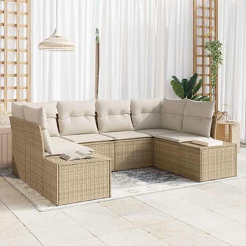 vidaXL Tuinbank Set 6 st 6-Aantal zitplaatsen Beige en Crème, Verzenden, Nieuw