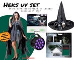 Heks Set 3 Met Cape, Hoed, Lenzen En Schminck En UV Lamp, Nieuw