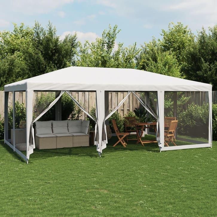 vidaXL Partytent met 10 mesh zijwanden 6x4 m HDPE wit, Tuin en Terras, Partytenten, Nieuw, Verzenden