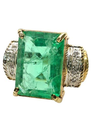 Zonder minimumprijs - Ring - 9 kt. Zilver, Geel goud Smaragd, Nieuw