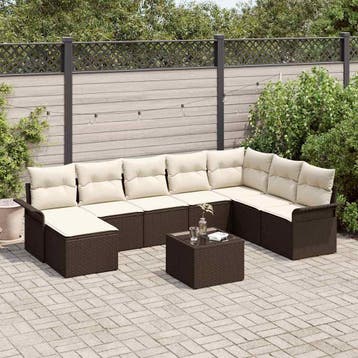 vidaXL Tuinbank Set 9 st Bruin poly rattan, Verzenden, Nieuw