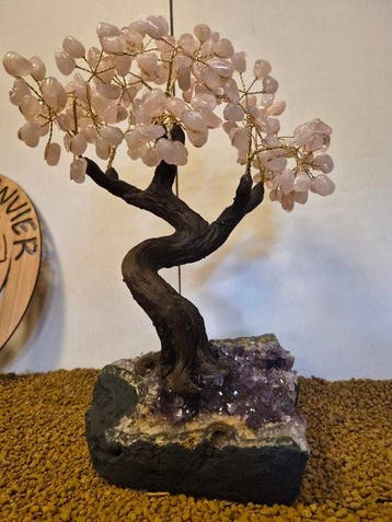 Rozekwarts bonsai - Hoogte: 42 cm - Breedte: 33 cm- 5 kg, Verzamelen, Mineralen en Fossielen