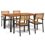 vidaXL 5-delige Tuinset massief acaciahout en metaal, Tuin en Terras, Verzenden, Nieuw, Tuinset