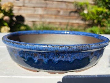 Plateau Yixing pour bonsaï - 18x14x4,5 cm - bleu émaillé -