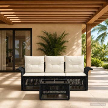 vidaXL Tuinbank Set 4 st Zwart poly rattan, Verzenden, Nieuw