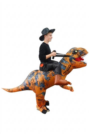 KIMU® Opblaas Kostuum Kinderen Rijdend op T-Rex 122 128 134, Ophalen of Verzenden, Nieuw