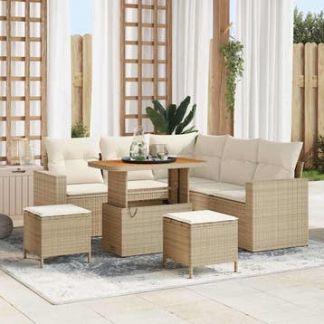vidaXL Tuinbank Set 8 pcs Beige poly rattan, Verzenden, Nieuw