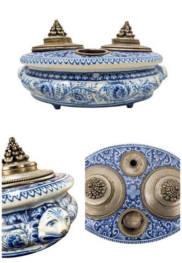 Encrier Antique de la Faïencerie de Desvres à décor de